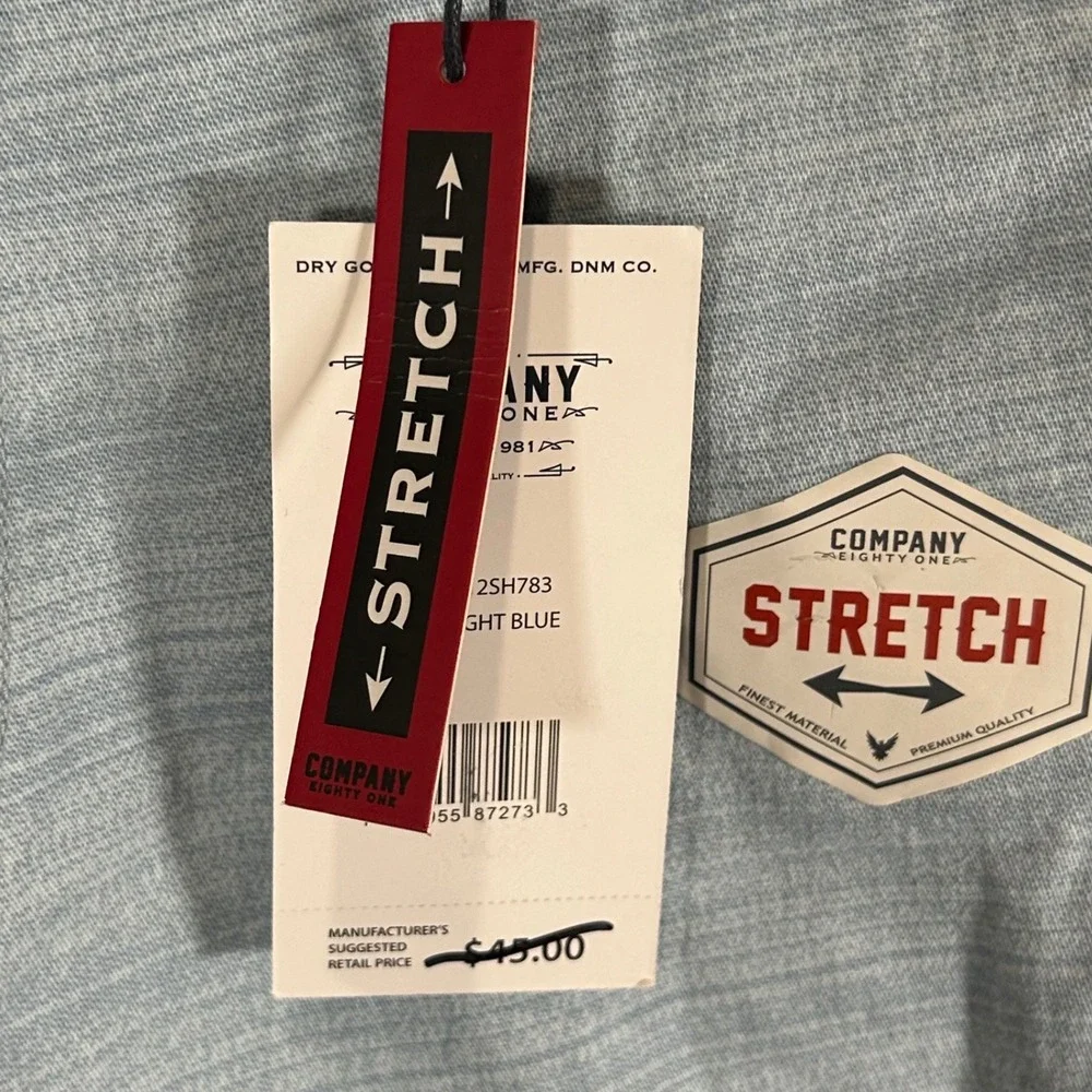 Company 81 Mens Stretch Chino Shorts Light Blue Textured Belted Size 30 New